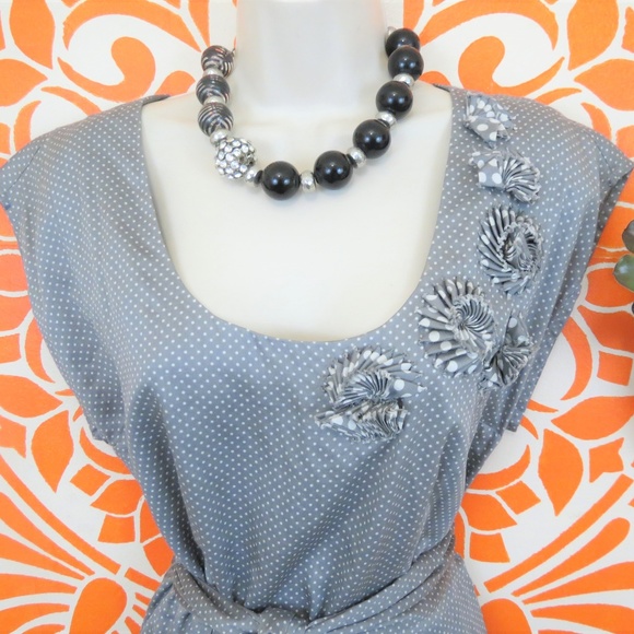 Anne Taylor Loft Gray Cotton Polka Dot Dress 10 - Picture 2 of 3